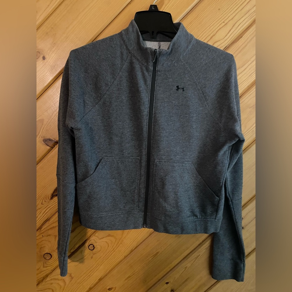 Under Armour, gray girls youth, 16 long sleeve zip up sweatshirt (o12)